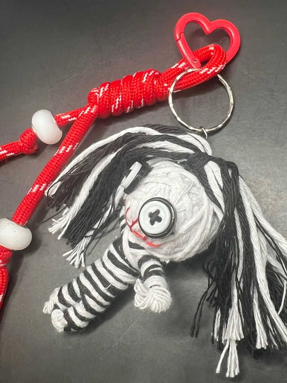 White & Black Voodoo Doll Bag Charm-comes w/ red cord + container of pins